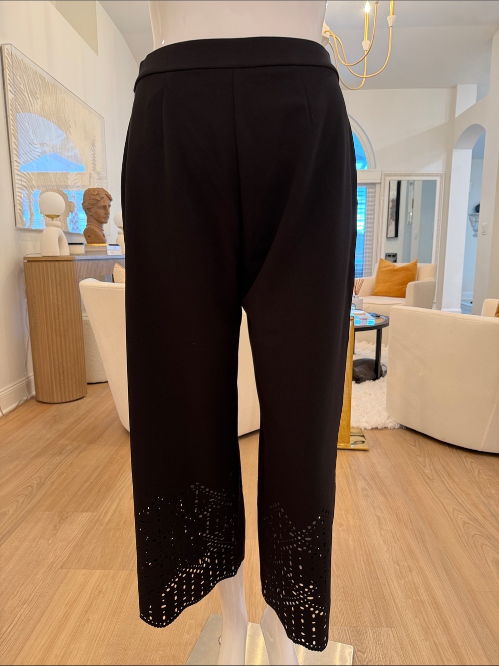 Black Laser-Cut Cropped Pants